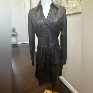 Flora Bea | Vegan Leather Audrina Dress - Fit and Flare- Brown - Small